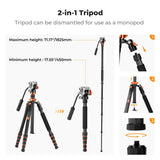Trípode K&F Concept de fibra de carbono con cabeza fluida para video
